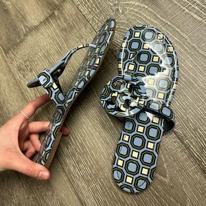 Tory Burch blue and green pattern Miller sandals size 8.5.